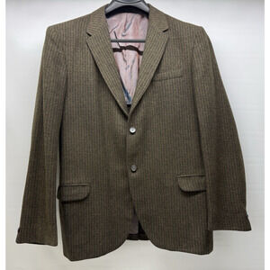 Vintage 70s HARRIS TWEED Scottish Wool Mens Dark Brown Herringbone Sport Coat
